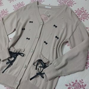 Noemie Ribbon and Pearl Pocket Spindle Cardigan